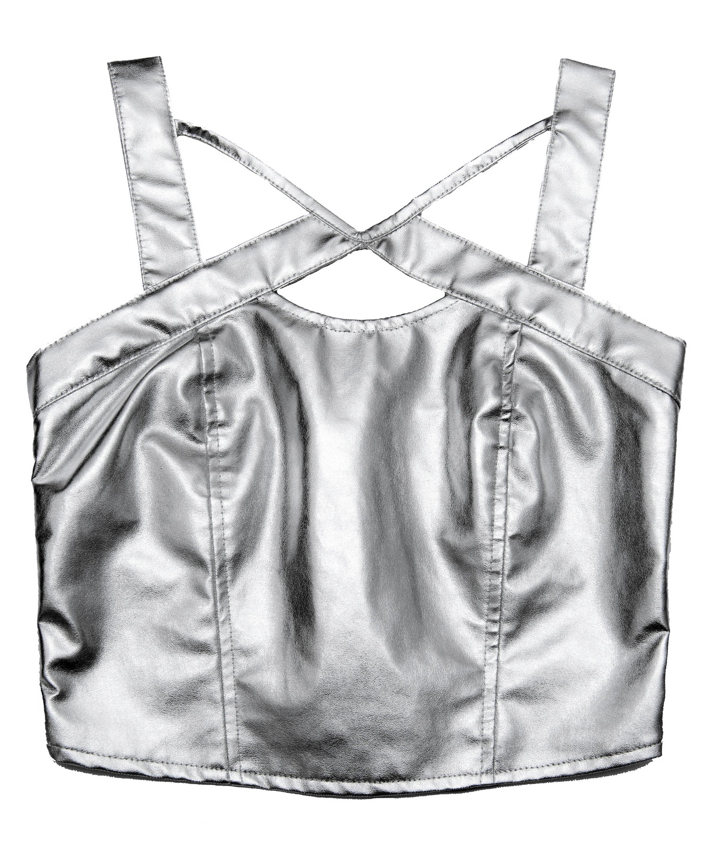  Dreay Silver Corset Tops for Women Metallic Leather